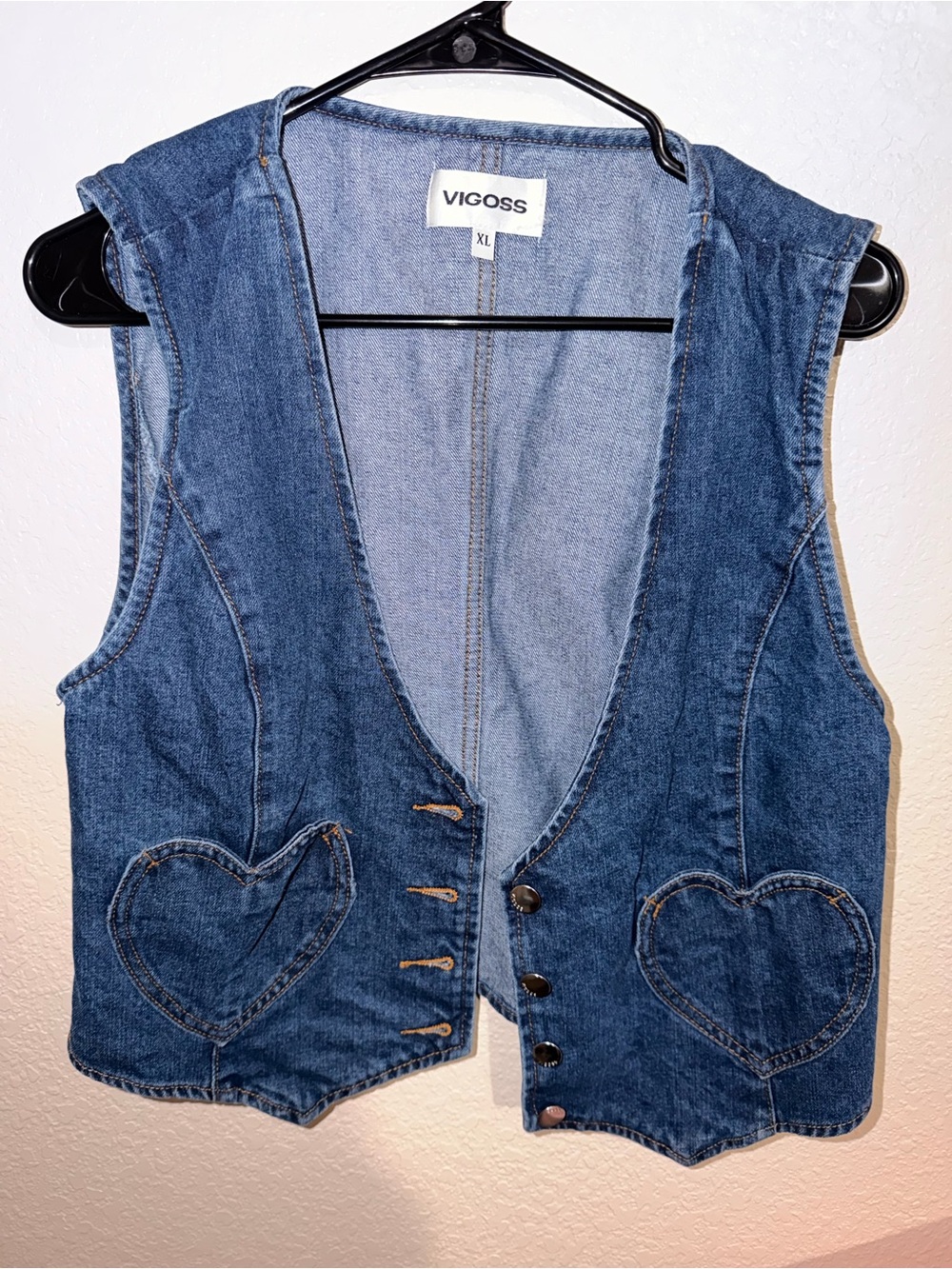 Vigoss Blue Denim Vest with Heart Pockets